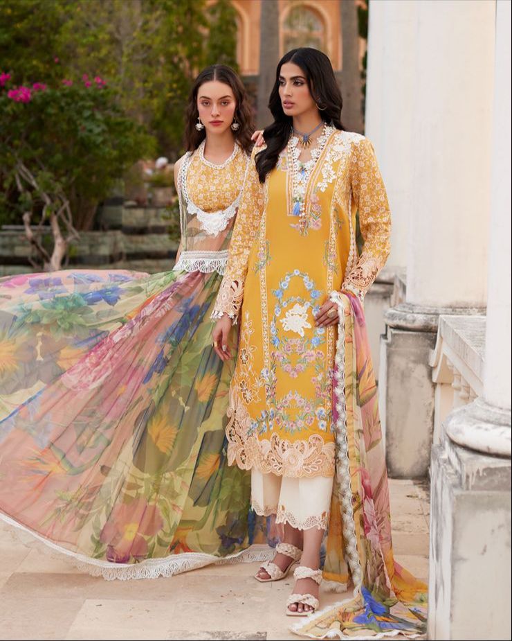 WEARZA X MUSHQ LUXURY CHIKANKARI PREMIUM PURE LAWN WITH DIGITAL PRINTED EMBROIDERED DUPPATA BEAUTIFUL COLOR 2024 - Wearza