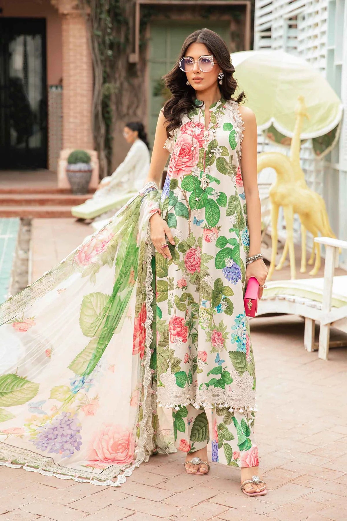 Maria B M Print Wz-415 Premium Pure Digital Printed Lawn WIth Chiffon Duppata Summer Collection 2024 WEARZA