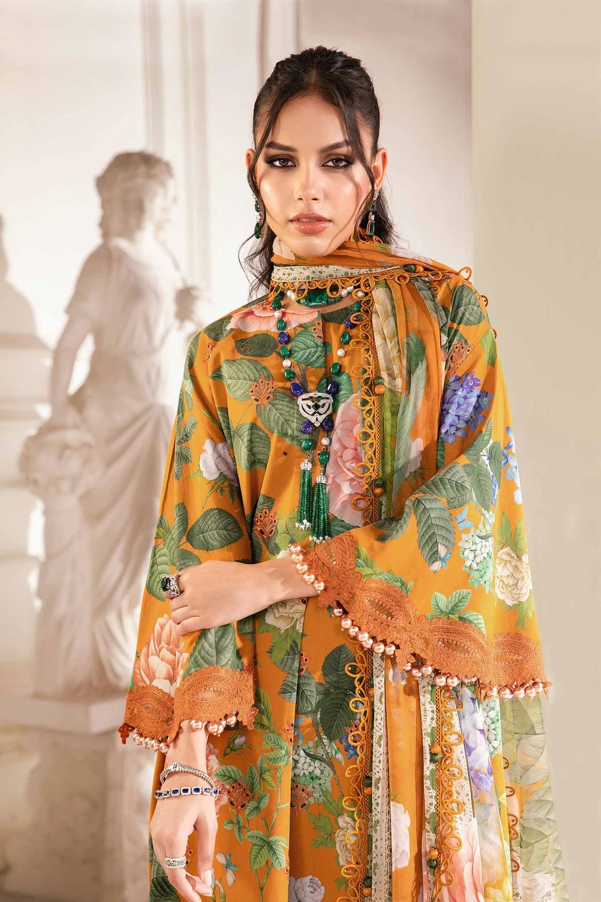 Maria B M Print Wz-415 Premium Pure Digital Printed Lawn WIth Chiffon Duppata Summer Collection 2024 WEARZA