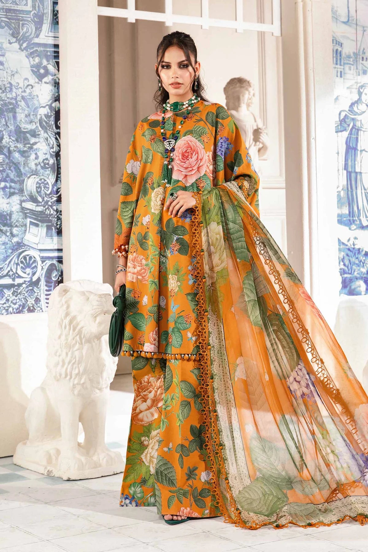 Maria B M Print Wz-415 Premium Pure Digital Printed Lawn WIth Chiffon Duppata Summer Collection 2024 WEARZA