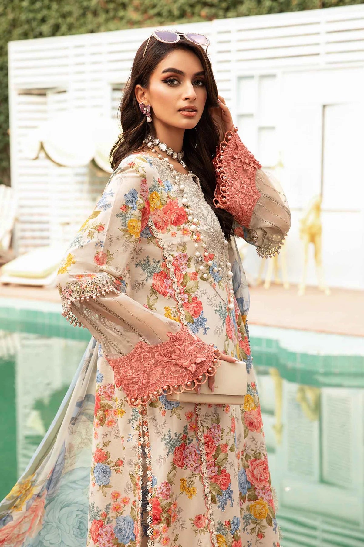 Maria B M Print Wz-445 Premium Pure Digital Printed Lawn WIth Chiffon Duppata Summer Collection 2024 WEARZA