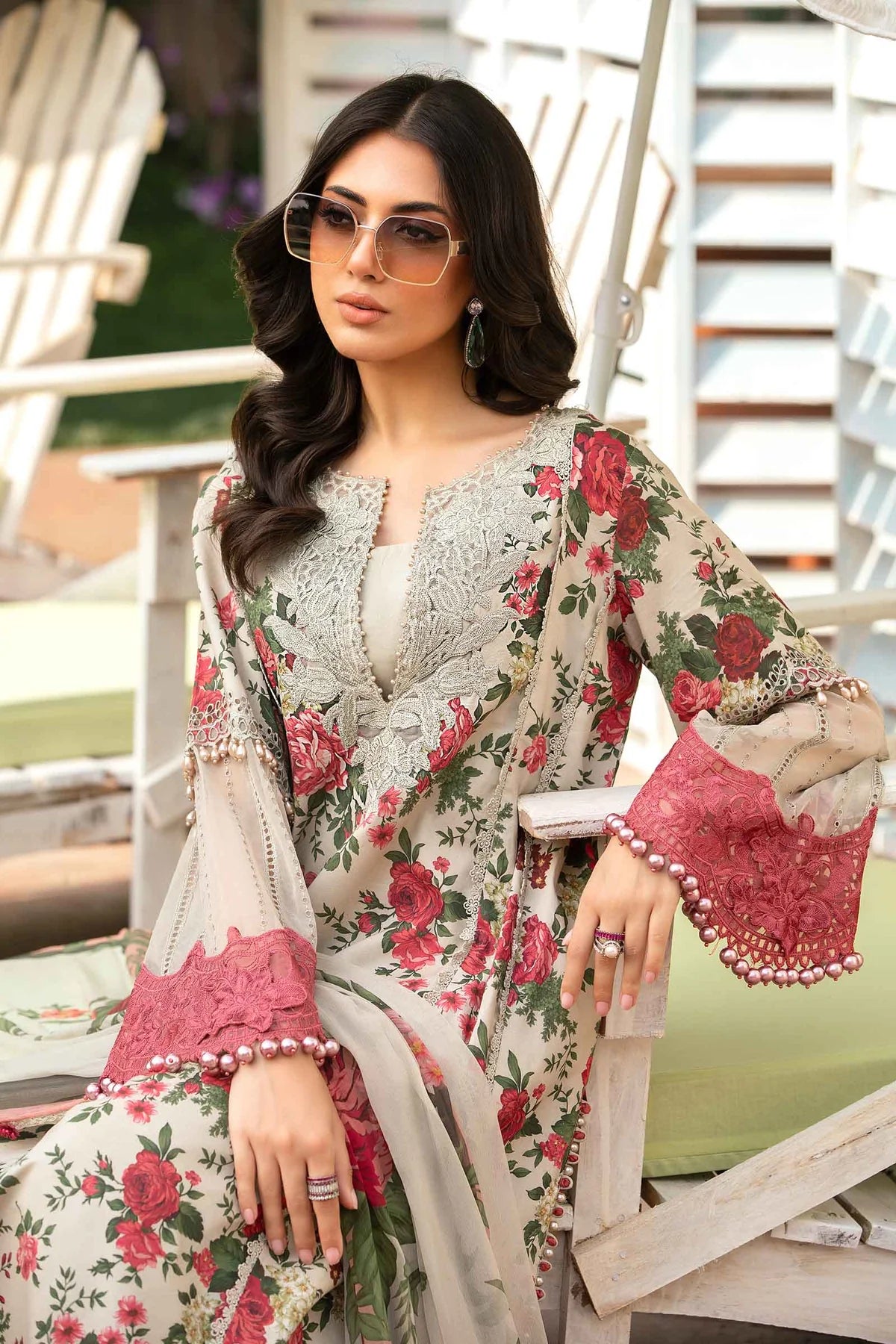 Maria B M Print Wz-445 Premium Pure Digital Printed Lawn WIth Chiffon Duppata Summer Collection 2024 WEARZA