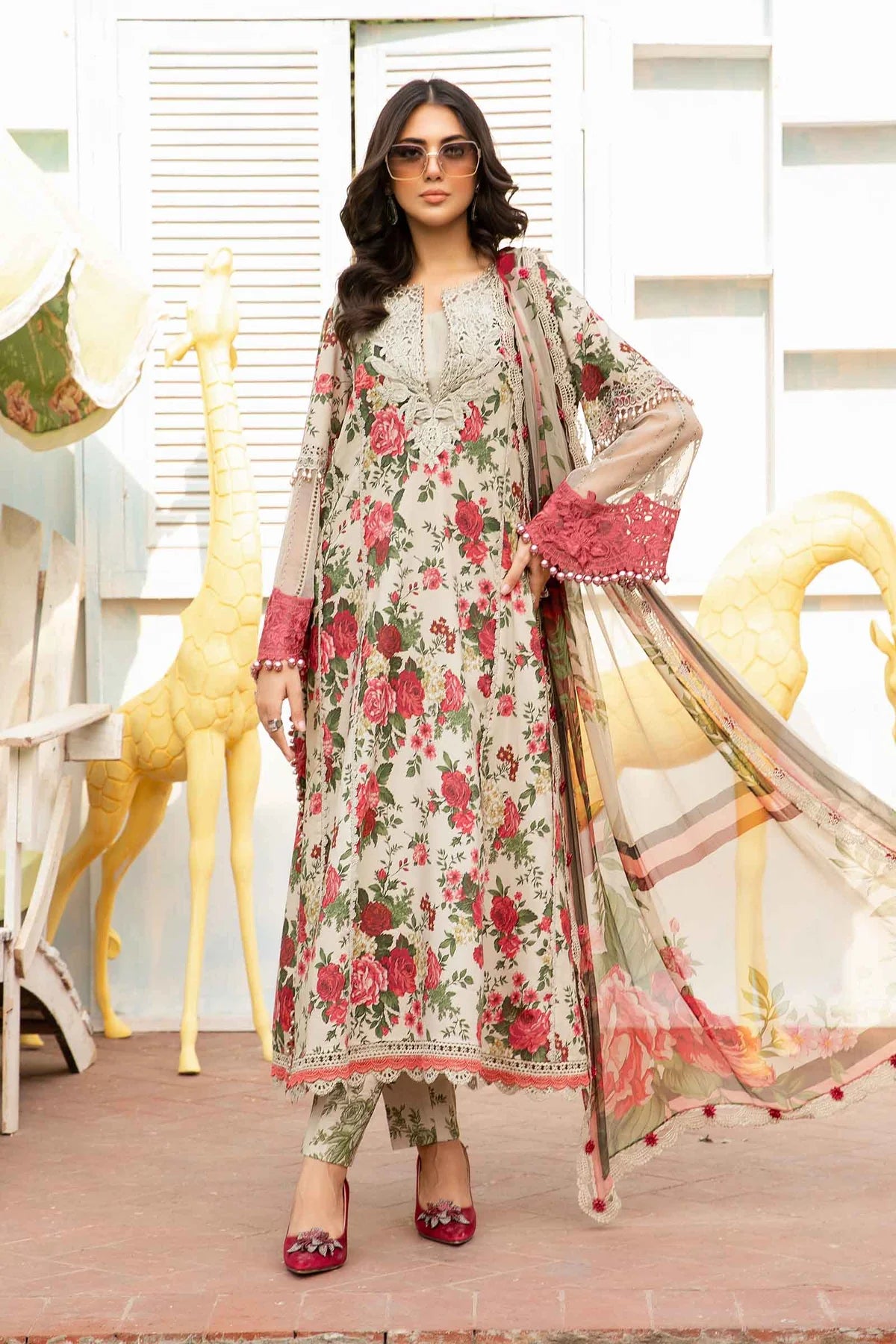 Maria B M Print Wz-445 Premium Pure Digital Printed Lawn WIth Chiffon Duppata Summer Collection 2024 WEARZA