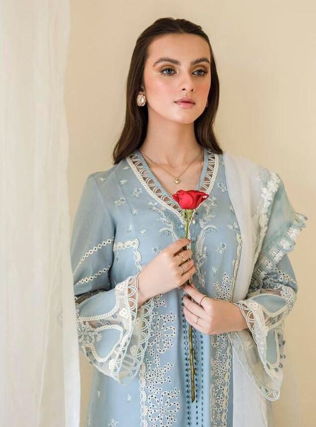 QALAMQAR X WEARZA PREMIUM PURE LAWN COTTON WITH ORGANZA DUPPATA DRESS 2024 - Wearza