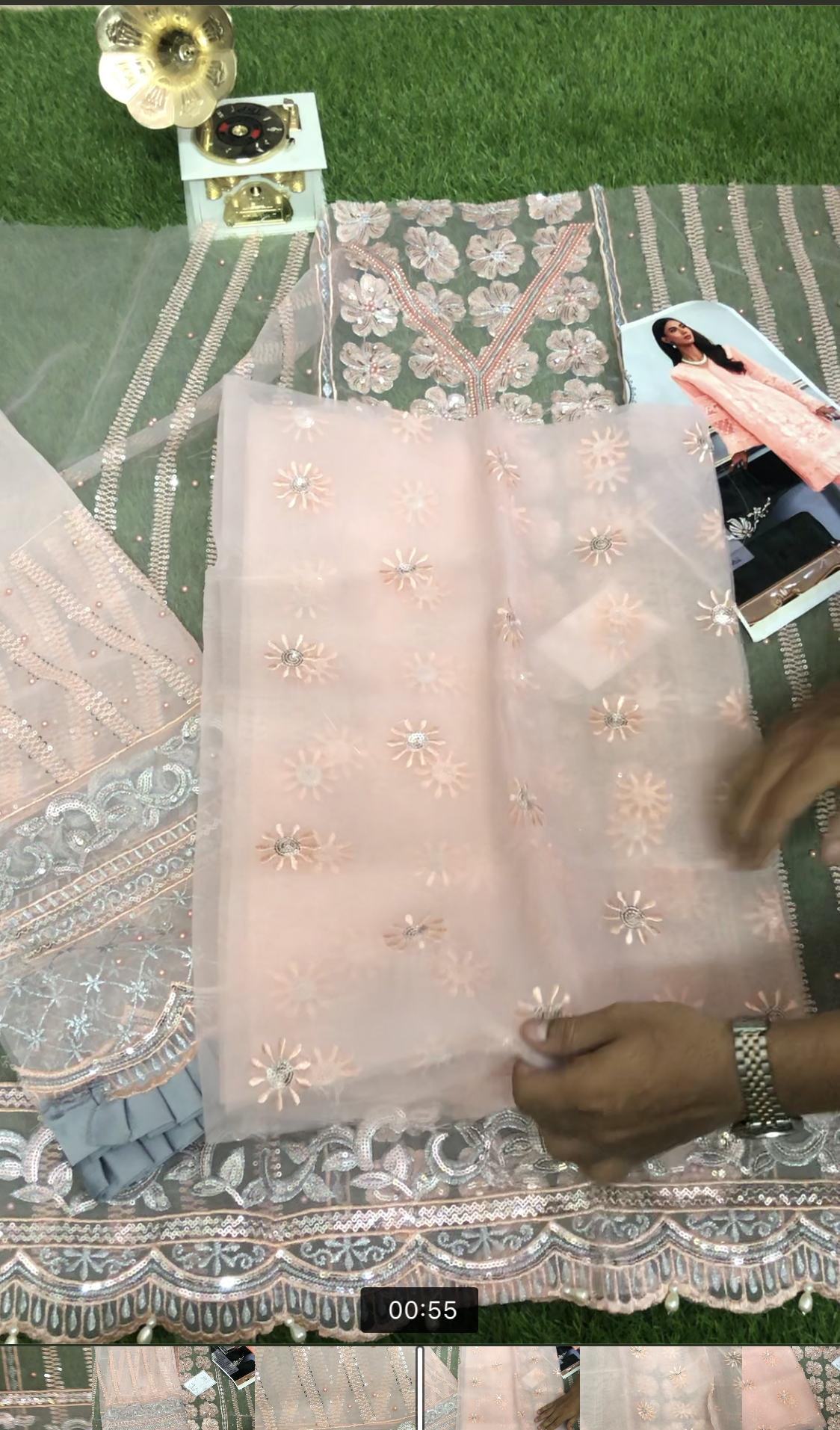 Thread & Motifz In Demanding Colors Sky/Pink 100% Organza Handwork Flower Dress 24 - Wearza