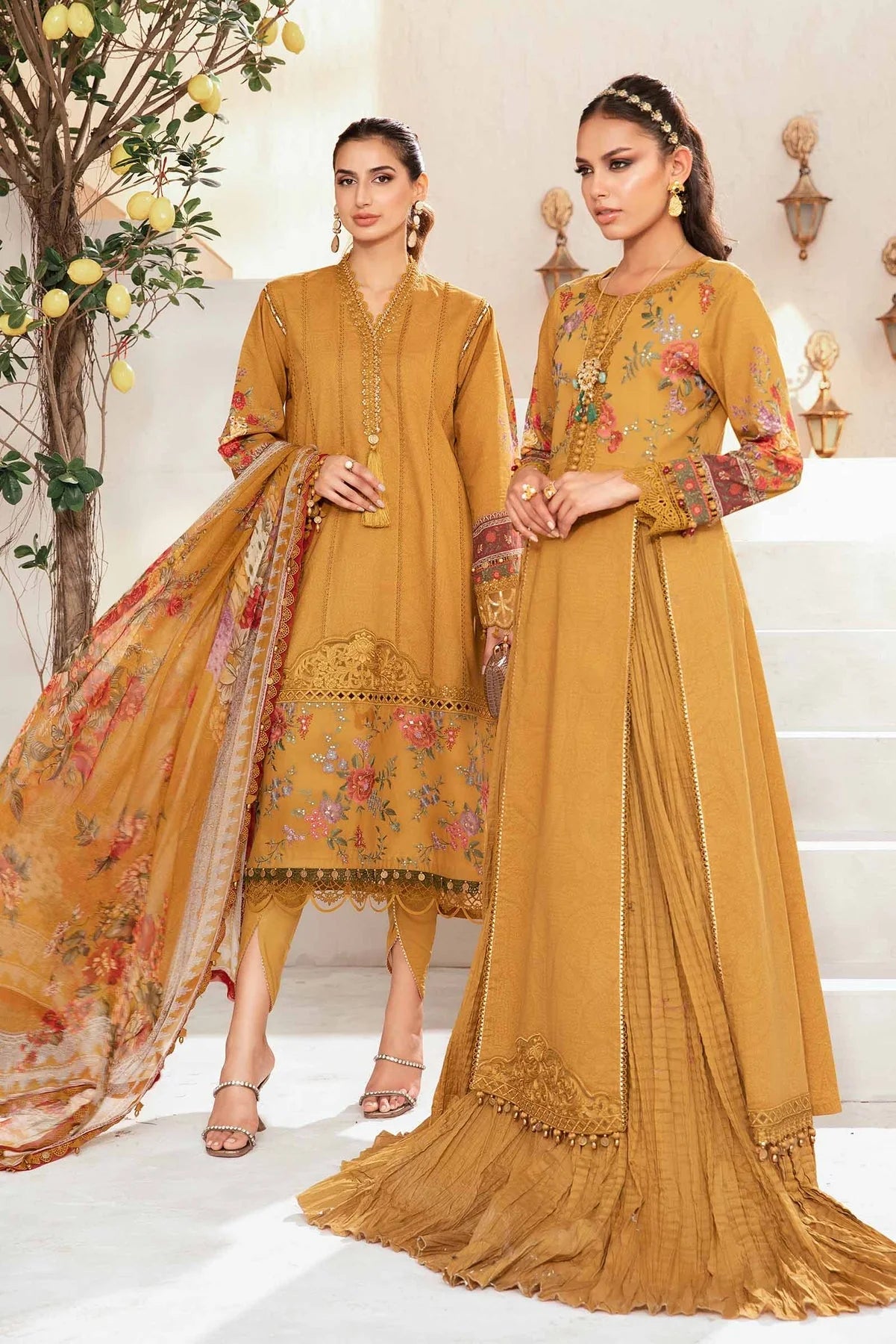 Maria B M-PRINT Wz-02A/B In 2 Exclusive Colors Pure Luxury Lawn Emb With Pure Chiffon Duppata -Summer Collection 24 - Wearza