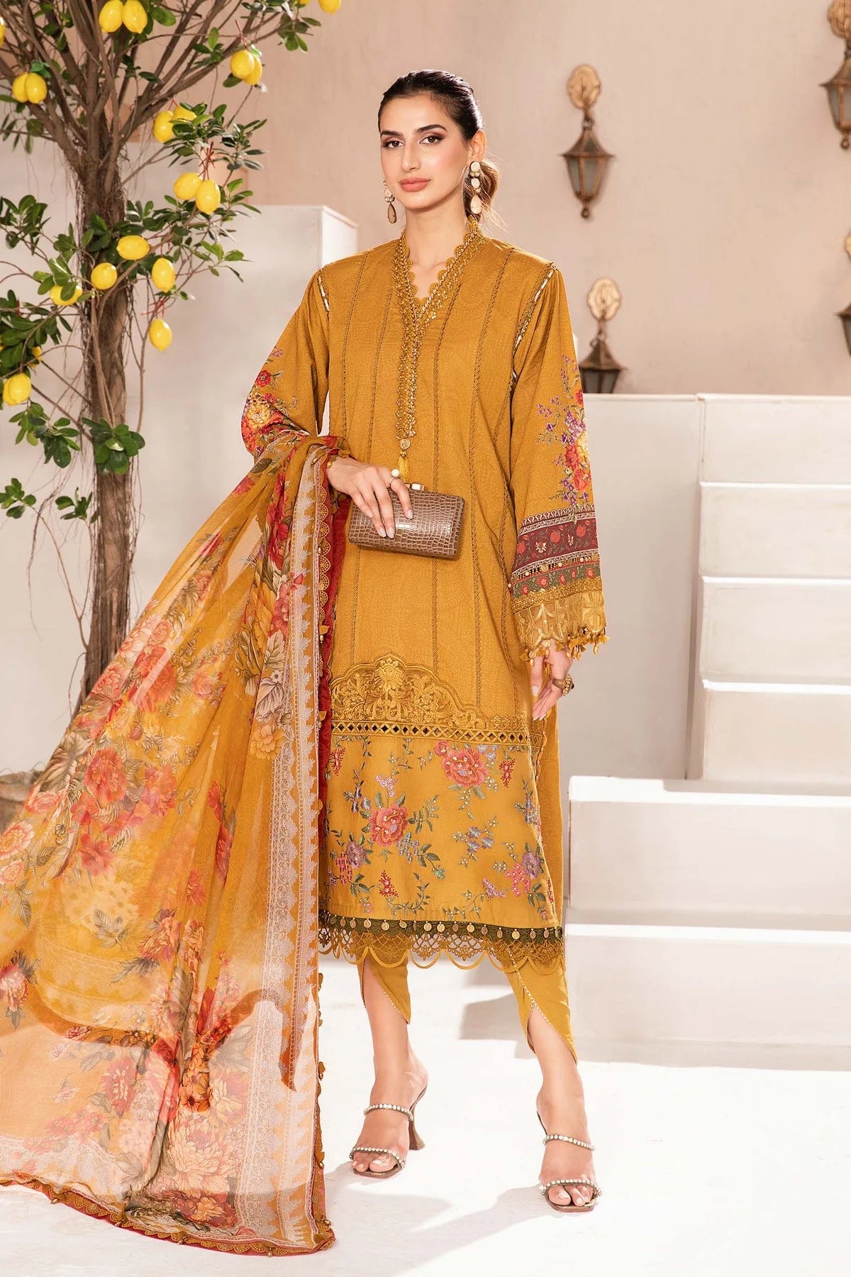 Maria B M-PRINT Wz-02A/B In 2 Exclusive Colors Pure Luxury Lawn Emb With Pure Chiffon Duppata -Summer Collection 24 - Wearza