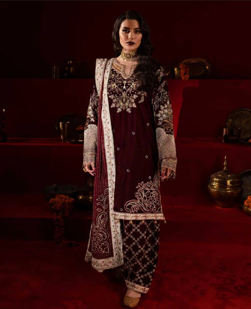 Nureh 100% Velvet Winter Dress With Pure Chiffon Duppata 2024