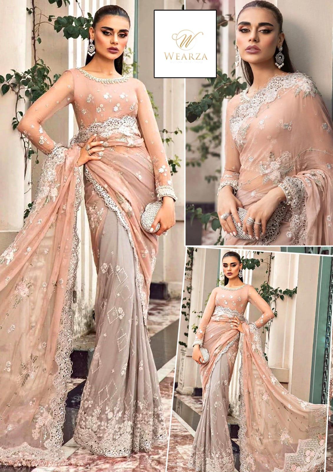 MARIA B LUXUIOUS WEDDING SAREE (PURE CHIFFON ) 2023 - Wearza