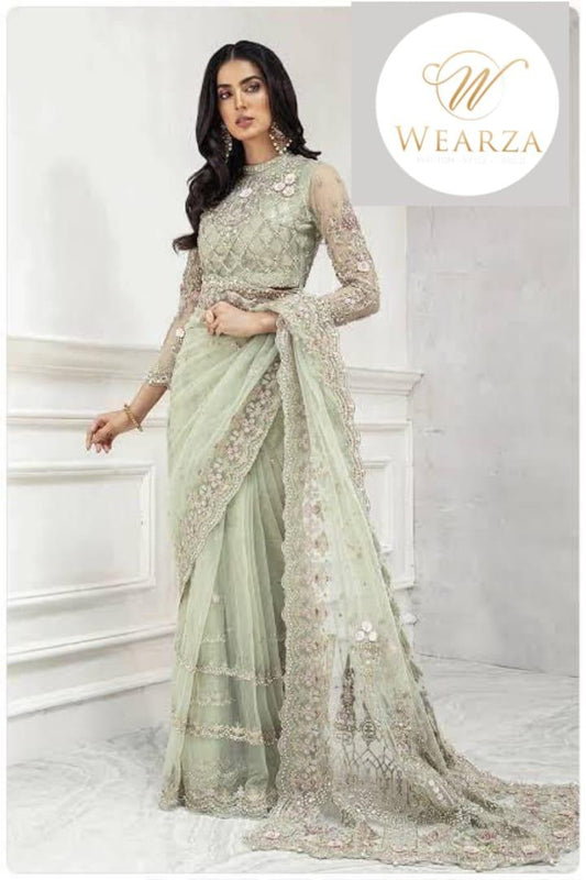 MARIA B LUXURY WEDDING (SOFT NET ) 3D FLOWER ATTACHED SAREE 2023 - Wearza