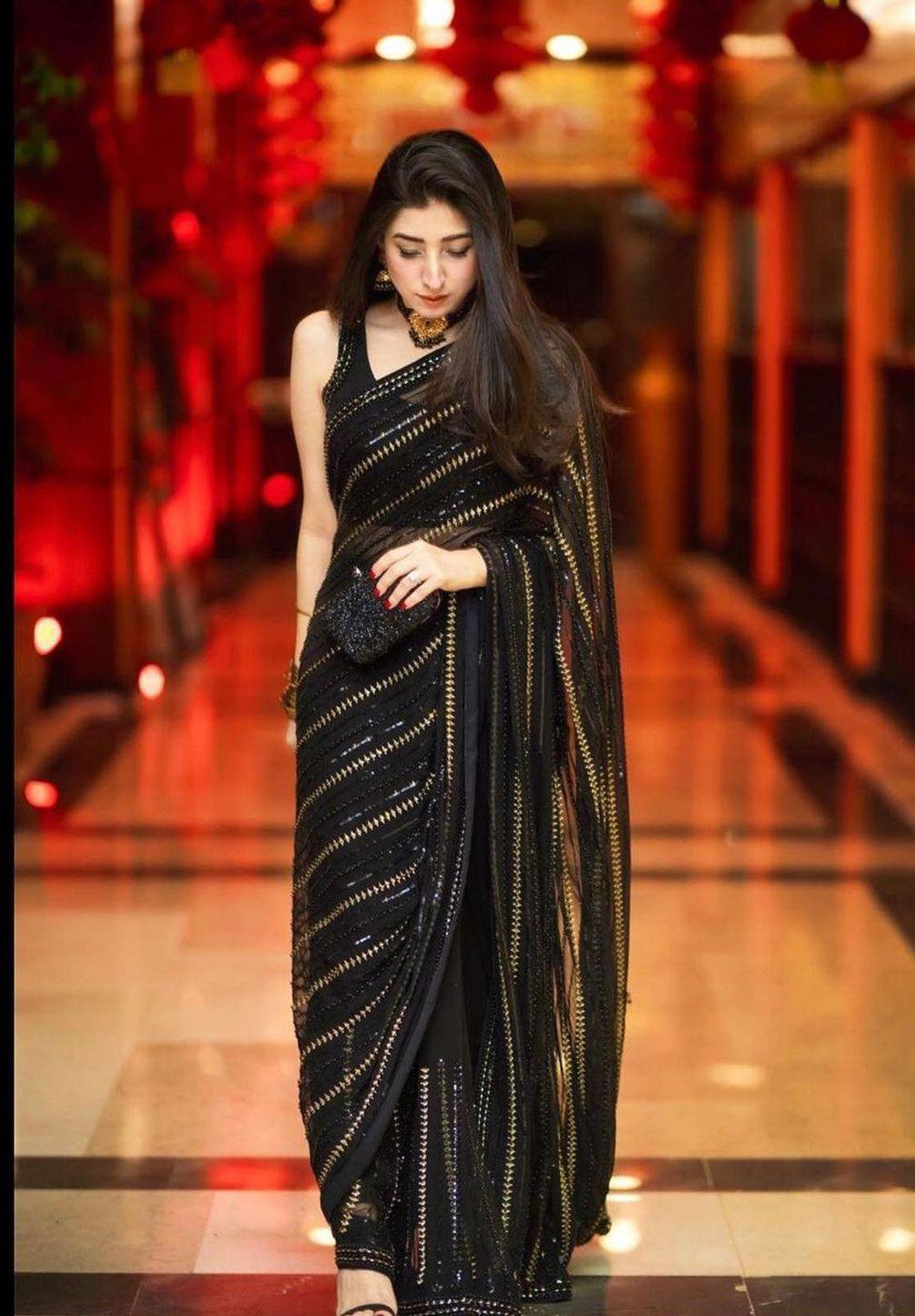 MOST BEAUTIFULL BLACK SAREE (100% PURE CHIFFON) WITH CUT WORK - Wearza