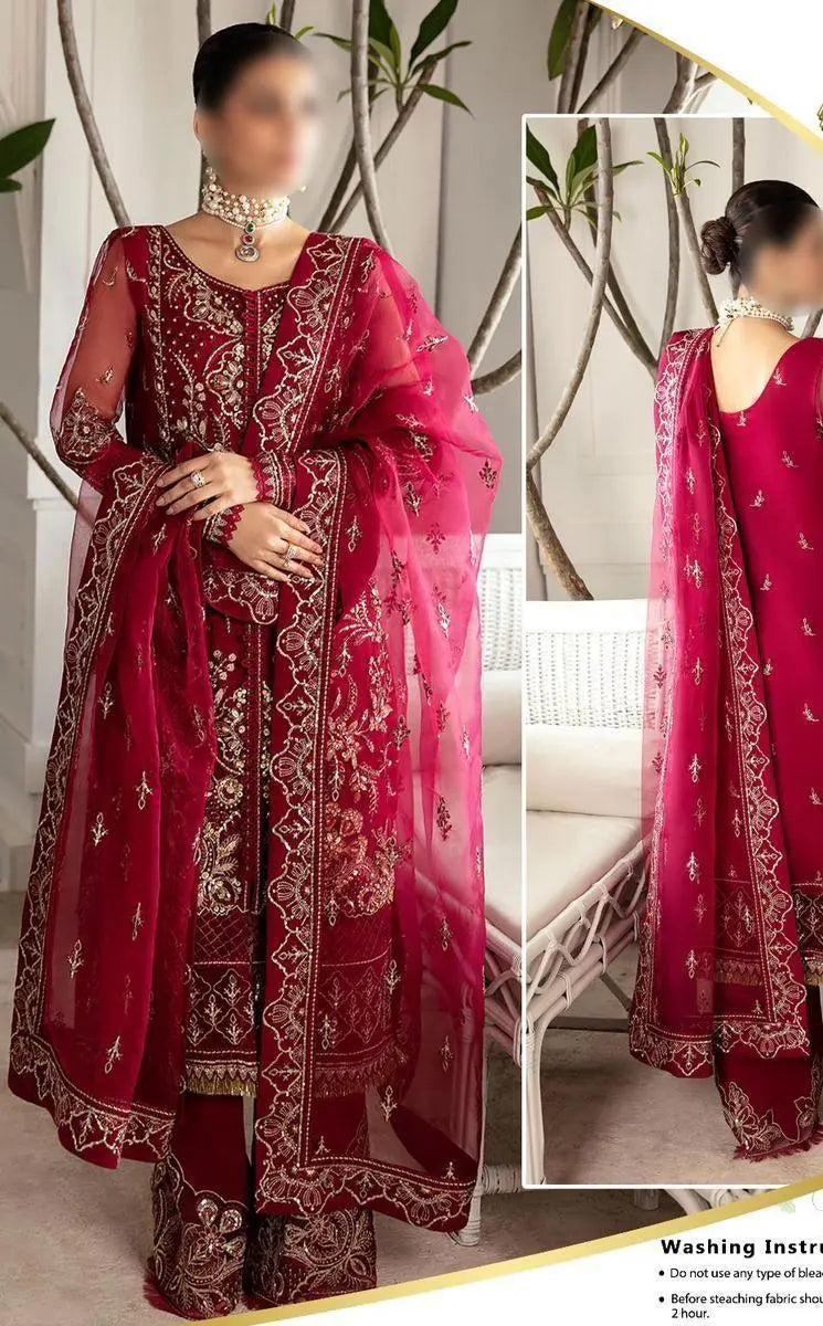 GULAAL Mehroon Full Emb Suit (Organza) 2024 - Wearza