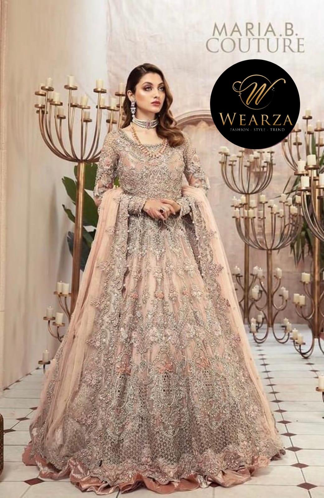 Maria b (Handmade) Luxury Wedding Suit With 3d Flower Work (Soft Net With Silk) - Wearza