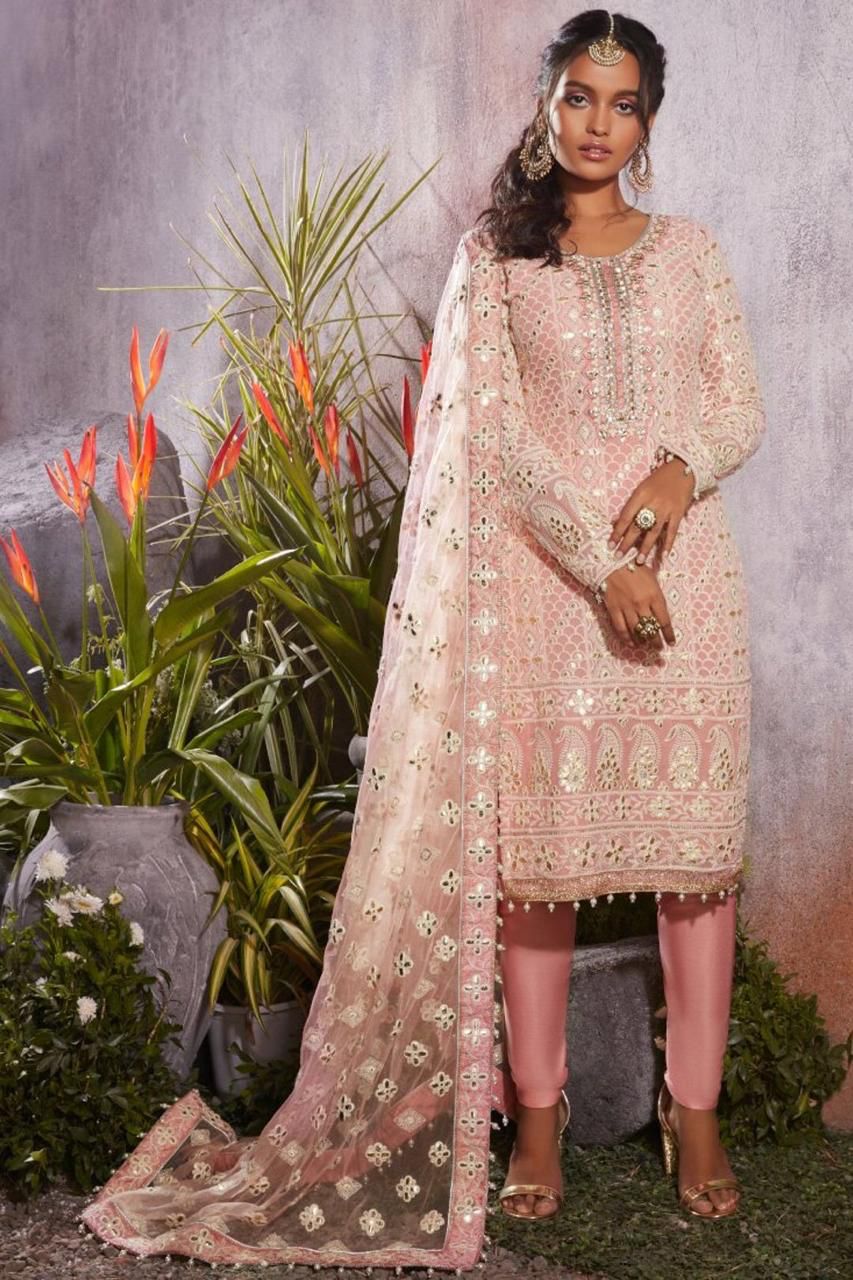 RUNG RASSIA SEMI PURE CHIFFON EMBROIDERED 3PC DRESS - Wearza