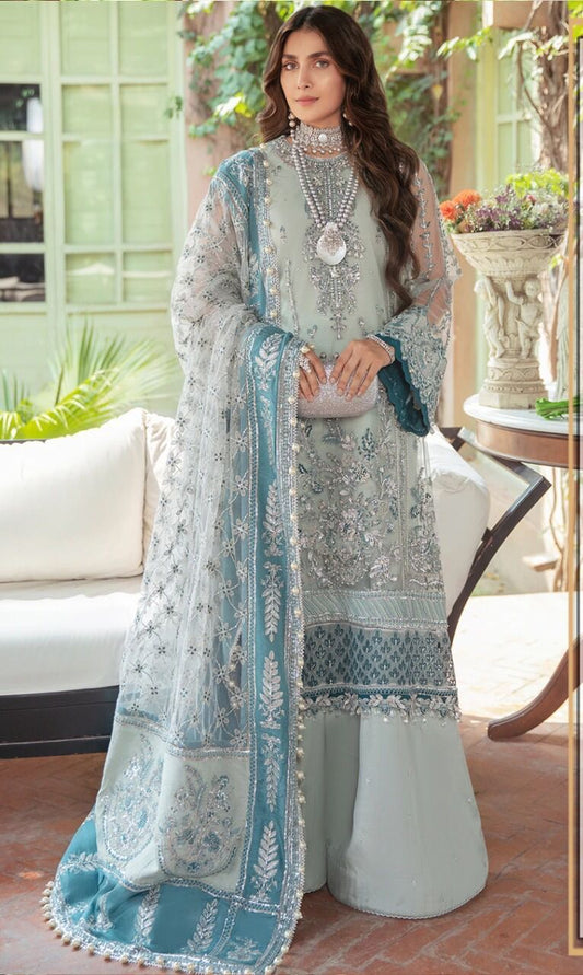 Afroze Luxury Premium Lawn Fully Embroidered With Pure Chiffon Duppata 2024 - Wearza