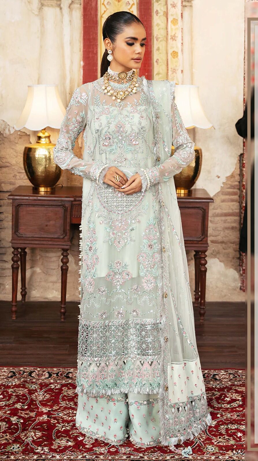 Afrozeh 3pc 100% Organza Suit With Silk Trouser 24 - Wearza