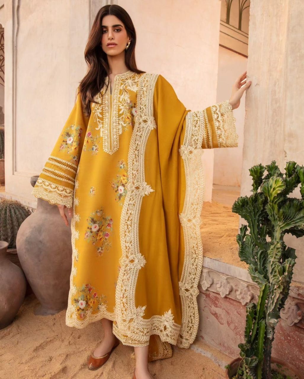 Crimson Pure Lawn Chiffon Embroidered 3pcs Dress 2024 - Wearza