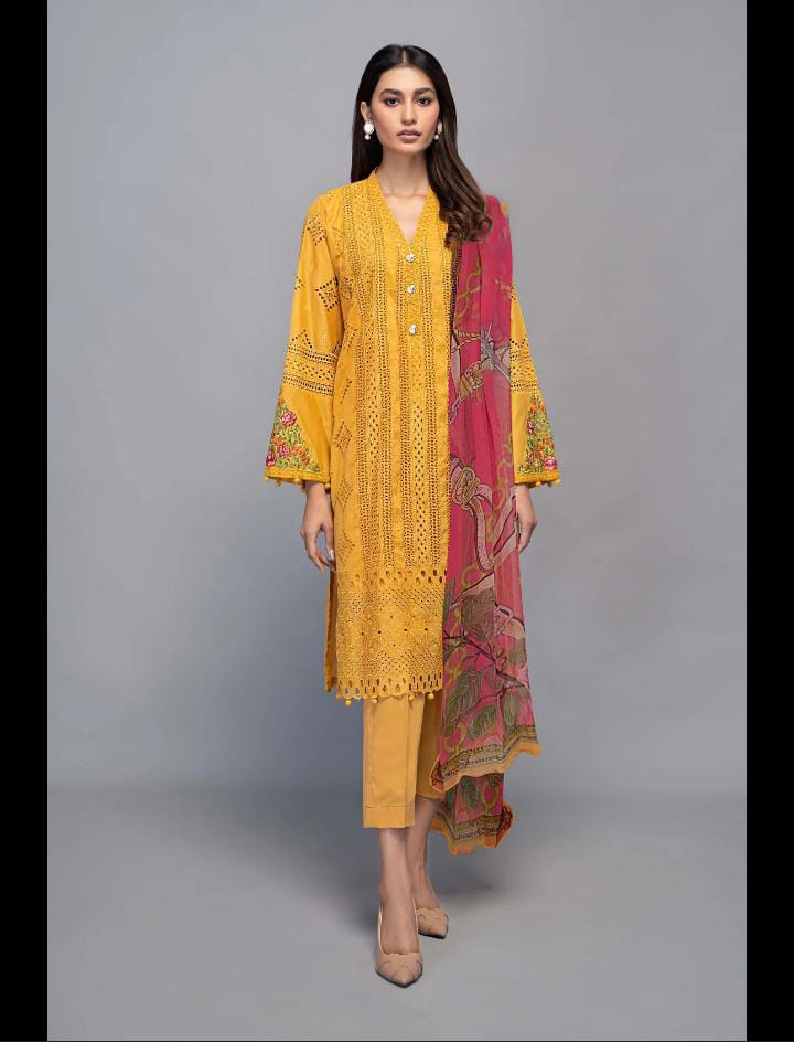 WEARZA ORANGE FULLY PURE CHIKANKARI DRESS WITH 100% PURE SILK DUPPATA 2024 - Wearza