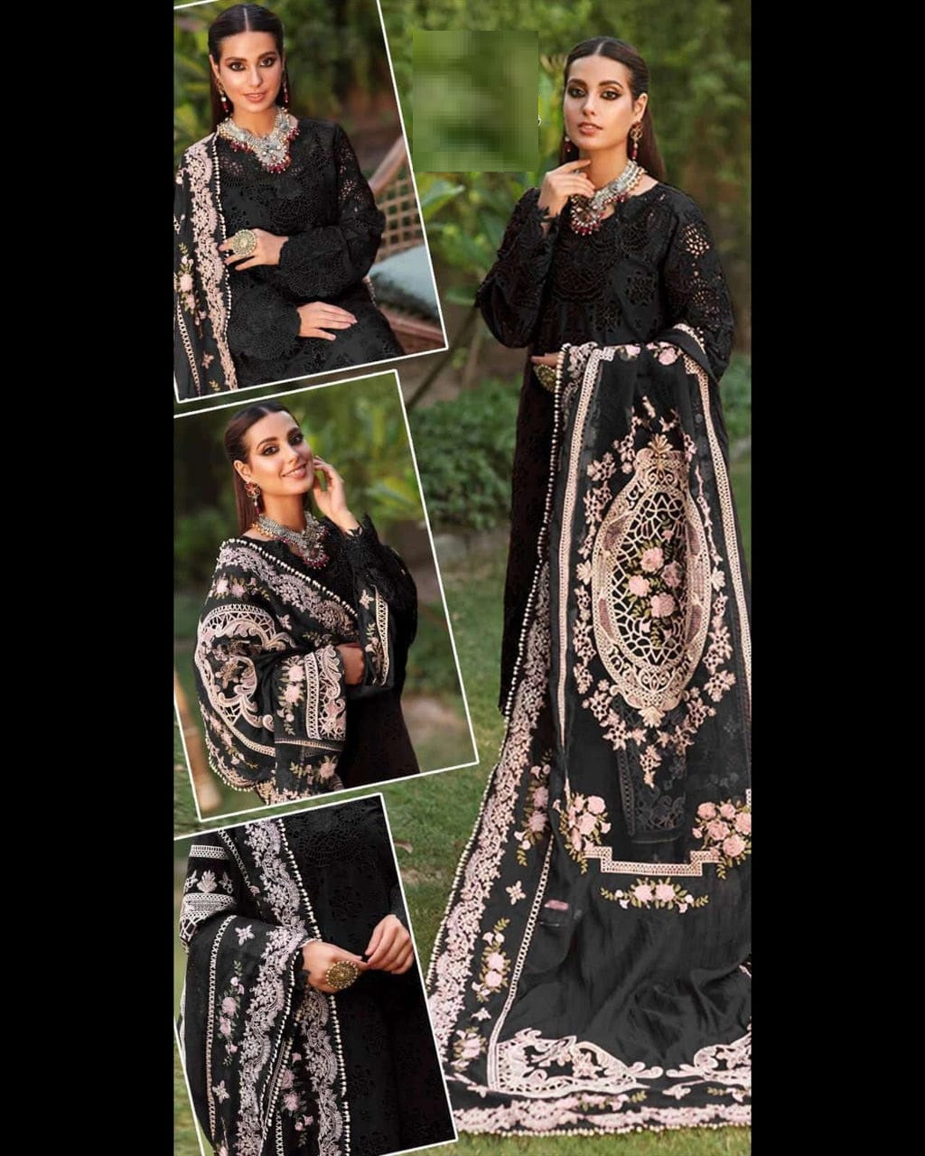 WEARZA BLACK BEAUTY MOST BEAUTIFUL CHIKANKARI PURE LAWN WITH PURE ORGANZA DUPPATA 2024 - Wearza