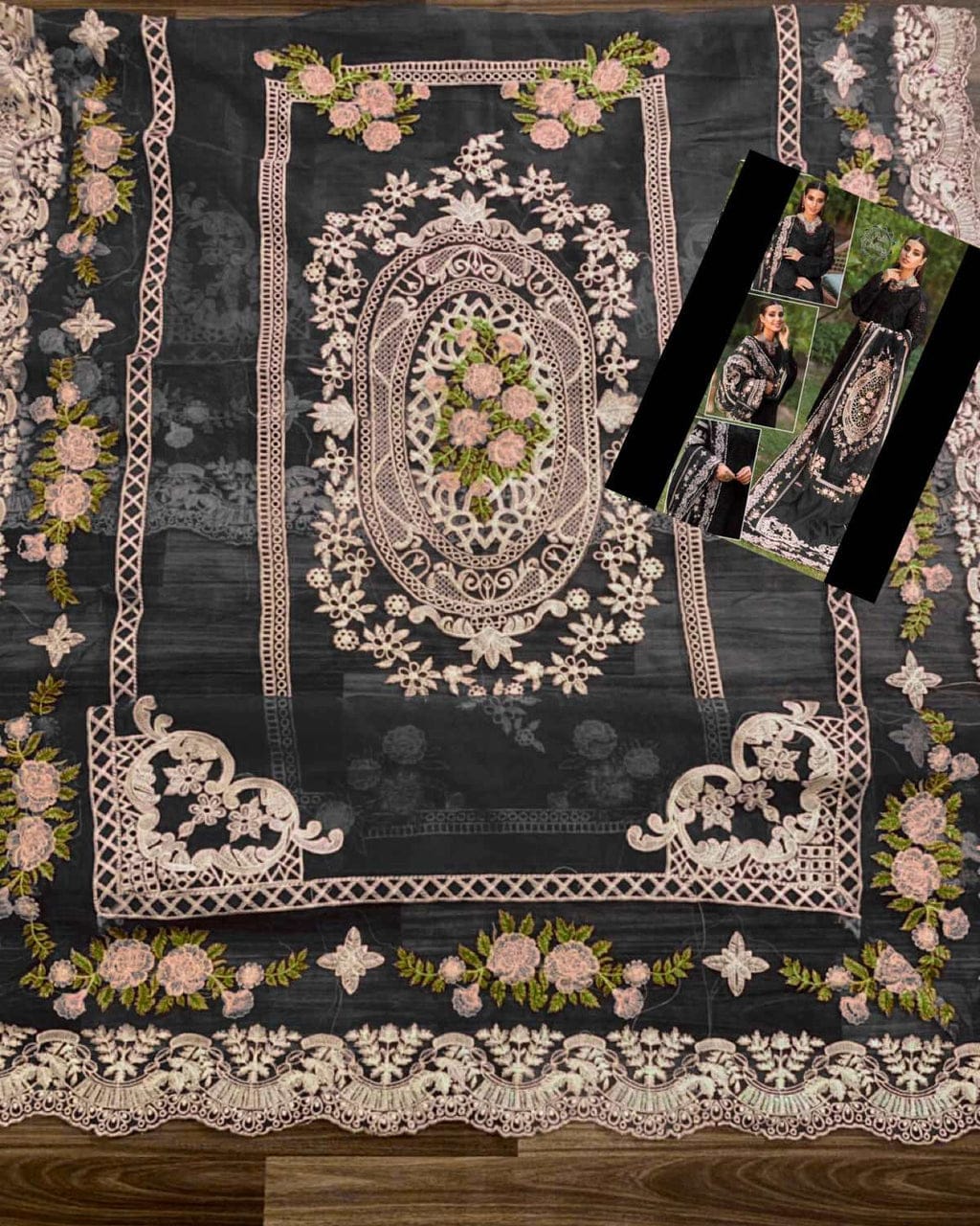 WEARZA BLACK BEAUTY MOST BEAUTIFUL CHIKANKARI PURE LAWN WITH PURE ORGANZA DUPPATA 2024 - Wearza