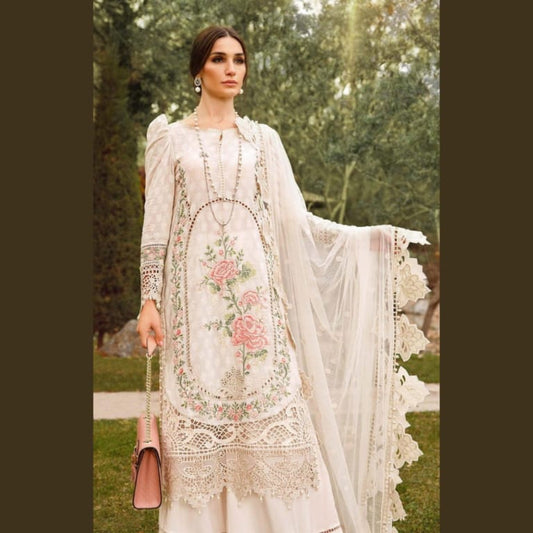 WEARZA OFF WHITE FULLY CUTWORK EMBROIDERED LAWN WITH PURE CHIFFON DUPPATA - Wearza