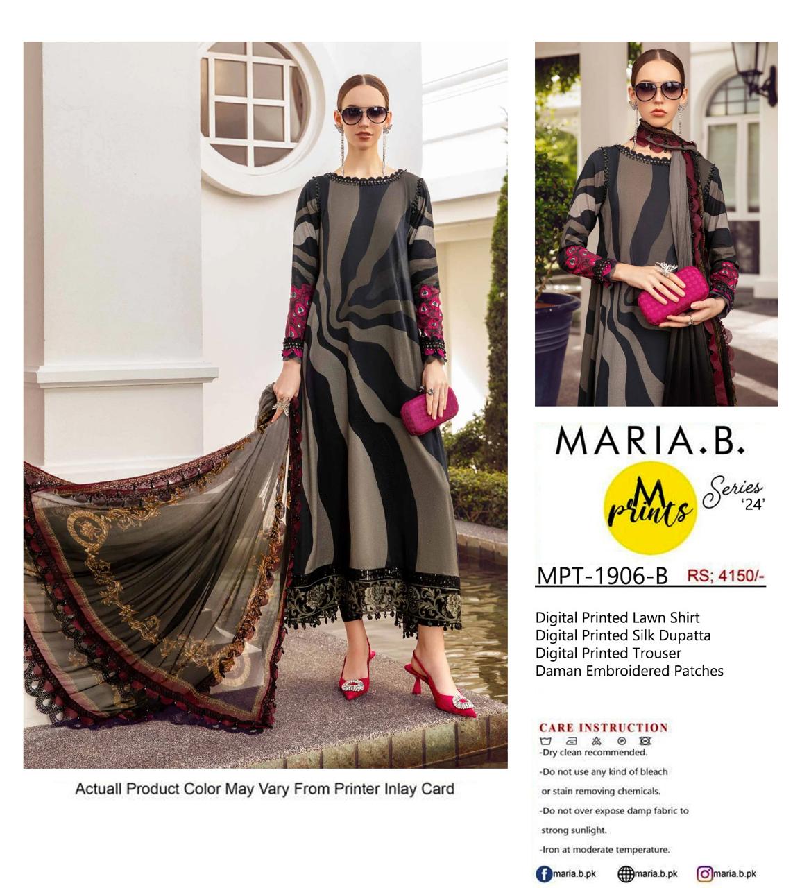 MARIA B DIGITAL PRINTED EMBROUDERED DRESS WITH SILK DUPPATA 2024 - Wearza