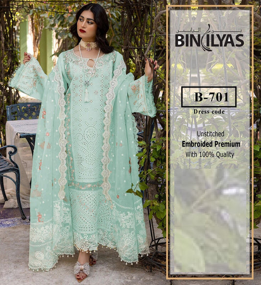 Bin Ilyas Newly Launched Sky & Pink Chikankari Demanding With Organza Duppata 2024 - Wearza