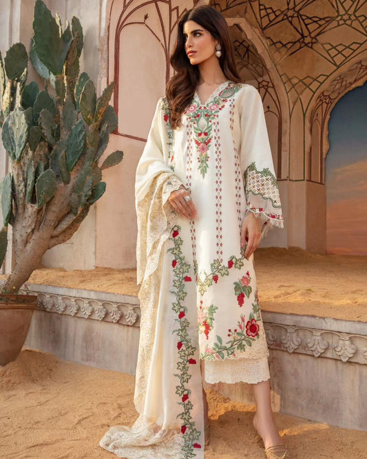 Crimson Premium Lawn Cutwork Dress With Chiffon Duppata 2024 - Wearza