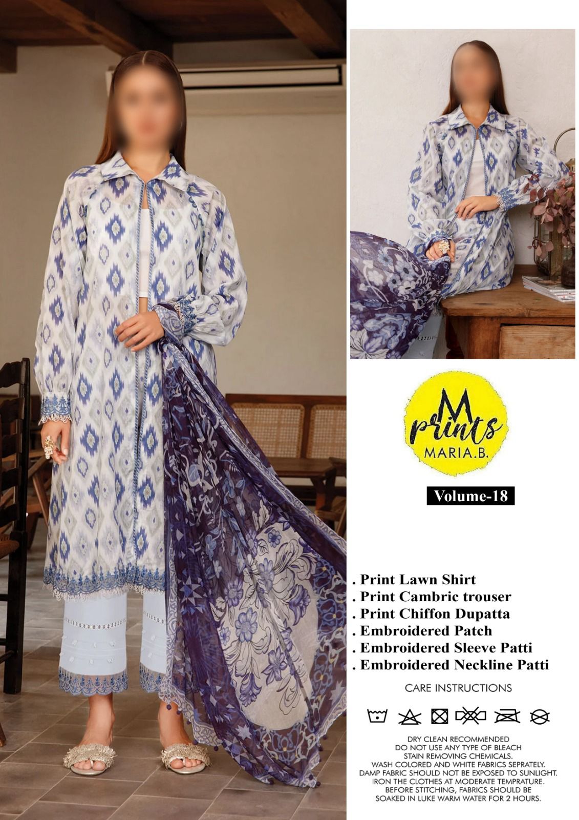 MB M PRINT PREMIUM PURE LAWN WITH CHIFFON PRINTED CHIFFON 2024 - Wearza