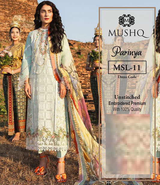 MUSHQ LUXURY PREMIUM PURE LAWN CHICKEN KARI WITH DIGITAL SILK DUPPATA 2024 - Wearza