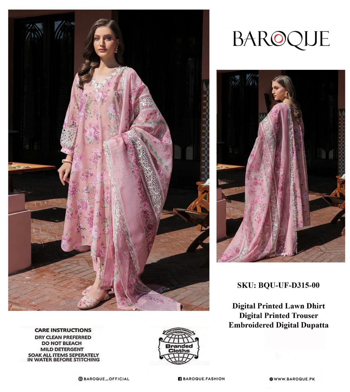 Baroque Premium Pure Lawn With Khaadi Net Duppata 2024 - Wearza