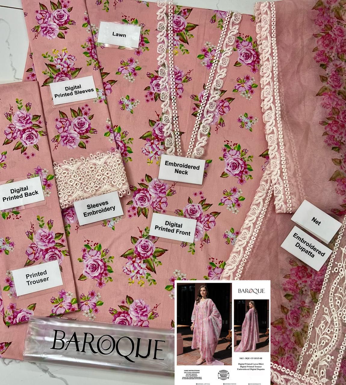 Baroque Premium Pure Lawn With Khaadi Net Duppata 2024 - Wearza