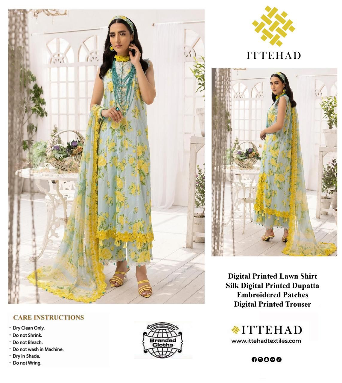 ITTEHAD ITH SUN FLOWER WEARZA DIGITAL LAWN WITH PURE DIGITAL SILK DUPPATA EMB 2024 - Wearza