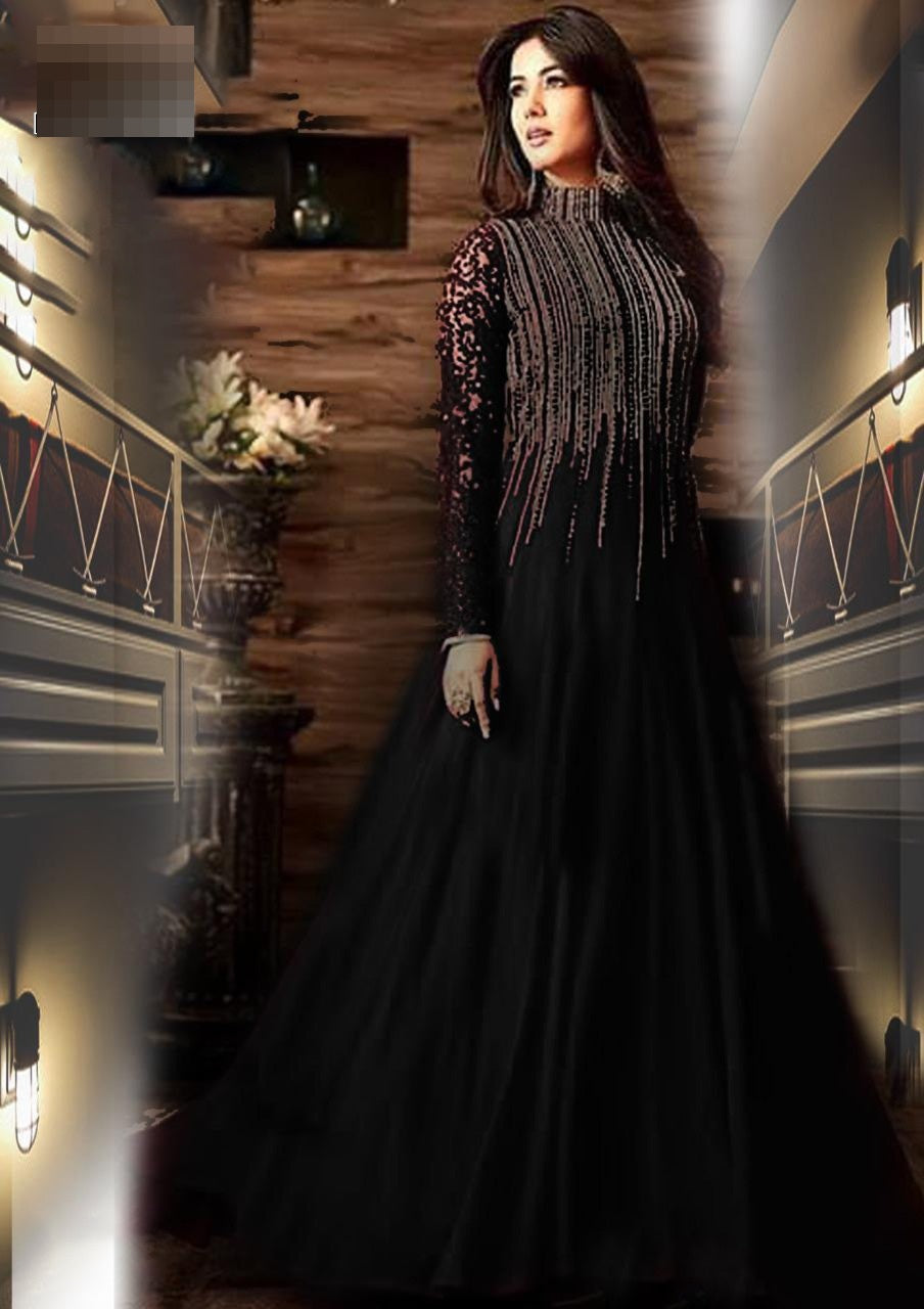 INDIAN SEMI PURE CHIFFON MAXI BLACK BEAUTY 2024 - Wearza