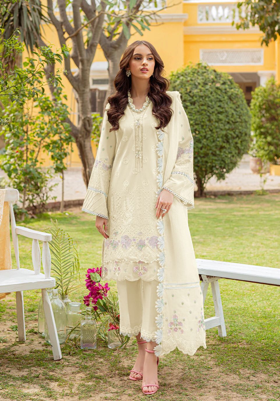 ZARQASH 100% PREMIUM COTTON SUIT WITH KHADDI NET DUPPATA 2024 - Wearza