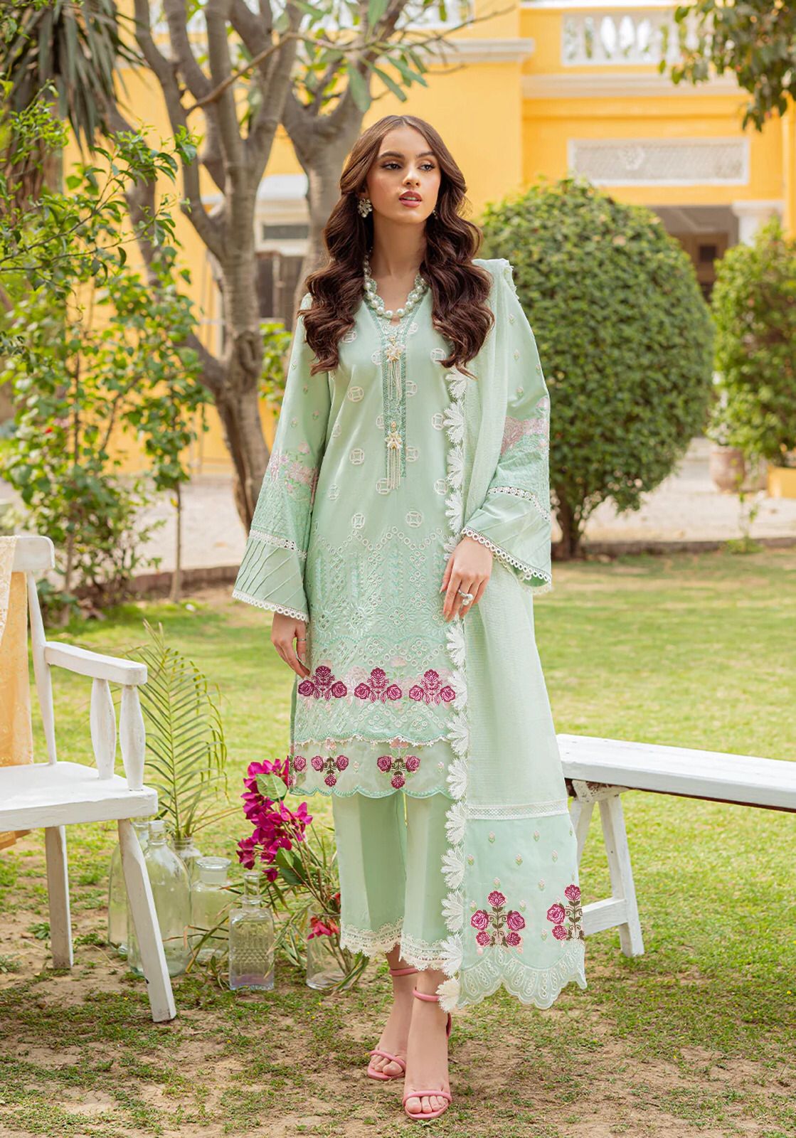 ZARQASH 100% PREMIUM COTTON SUIT WITH KHADDI NET DUPPATA 2024 - Wearza