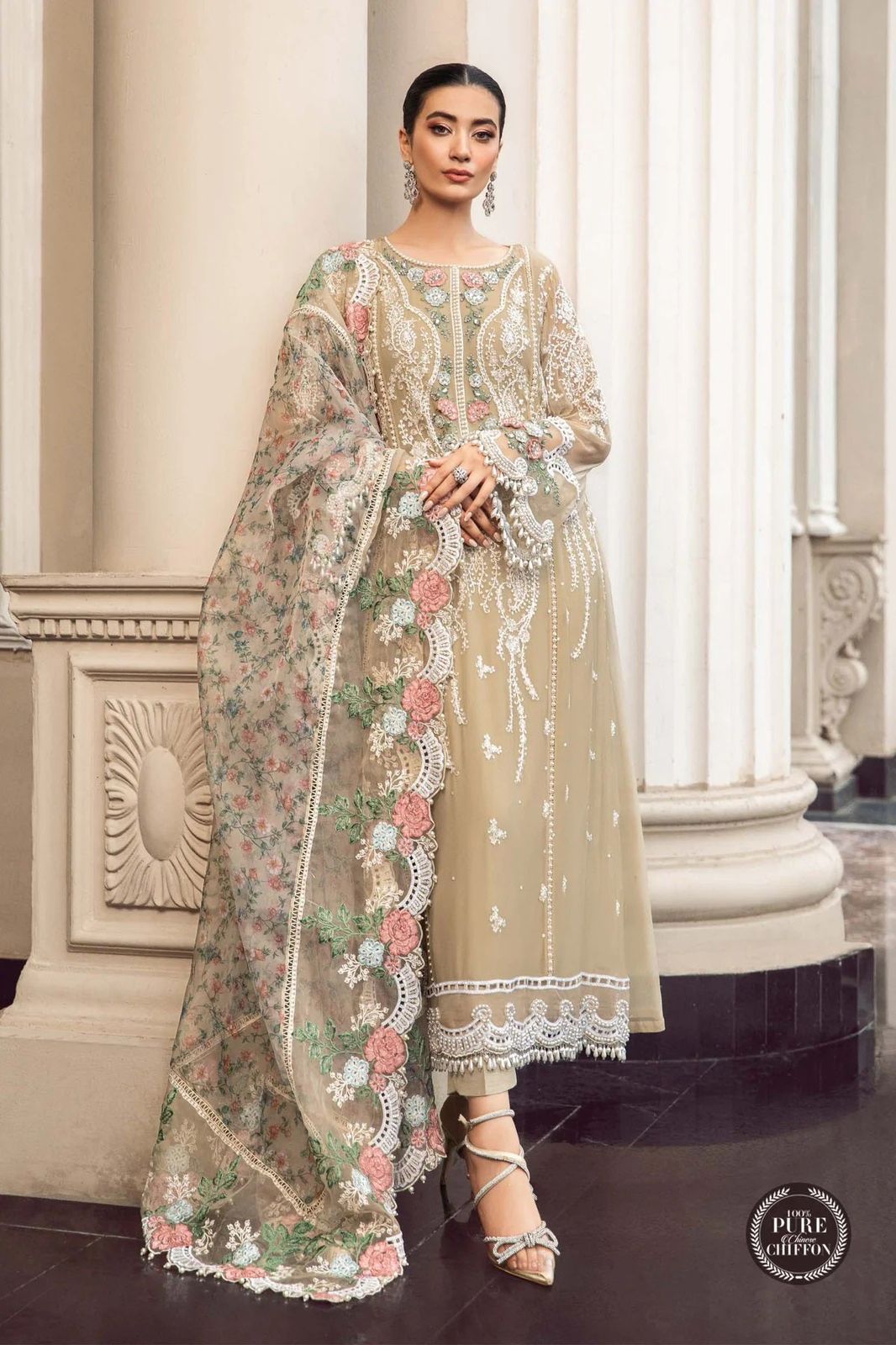 MARIA B 3PCS DRESS SEMI PURE CHIFFON WITH PURE ORGANZA DUPPATA 2024 - Wearza