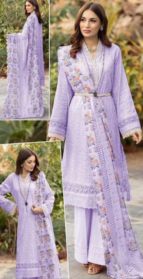 WEARZA PREMIUM PURE LAWN FULLY CHIKANKARI WITH DIGITAL SILK DUPPATA 2024 - Wearza