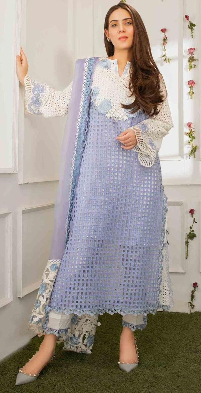 FARIDA HASSAN CHIKANKARI LAWN WITH HEAVY EMB ORGANZA DUPPATA 2024 - Wearza