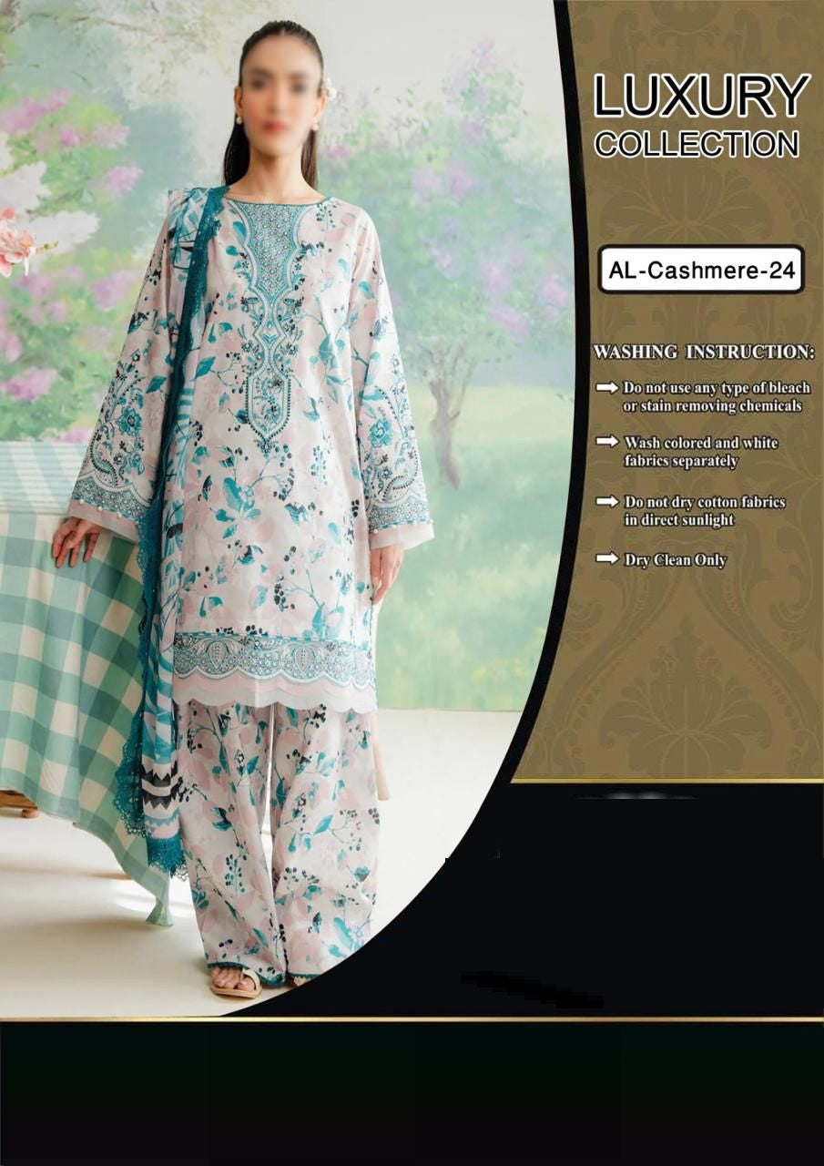 Afroze Cashmere Premium Pure Lawn With Silk Duppata 2024 - Wearza