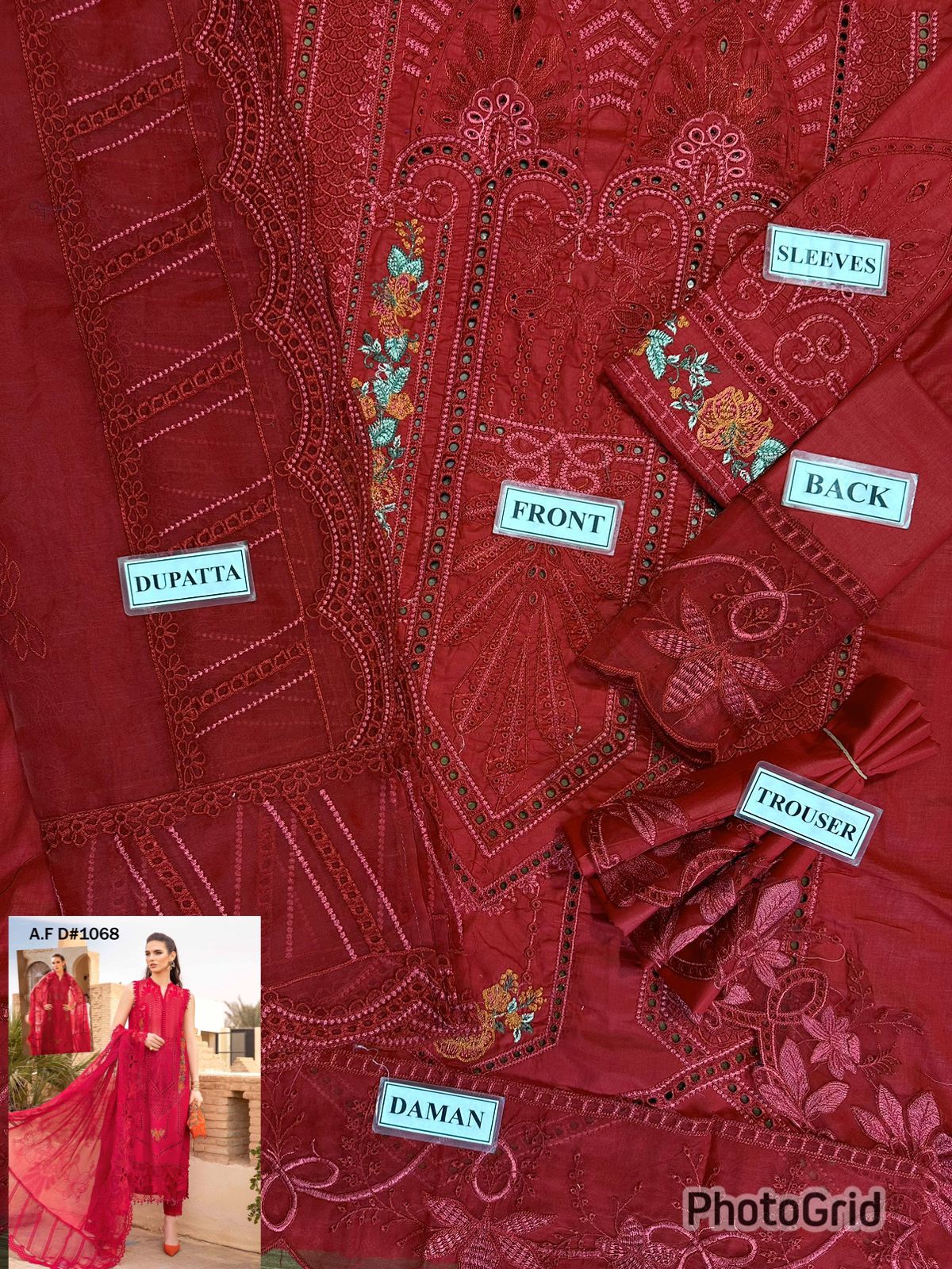 MARIA B X WEARZA RED BEAUTY PREMIUM PURE CHIKANKARI LAWN WITH PURE ORGANZA DUPPATA 2024 - Wearza