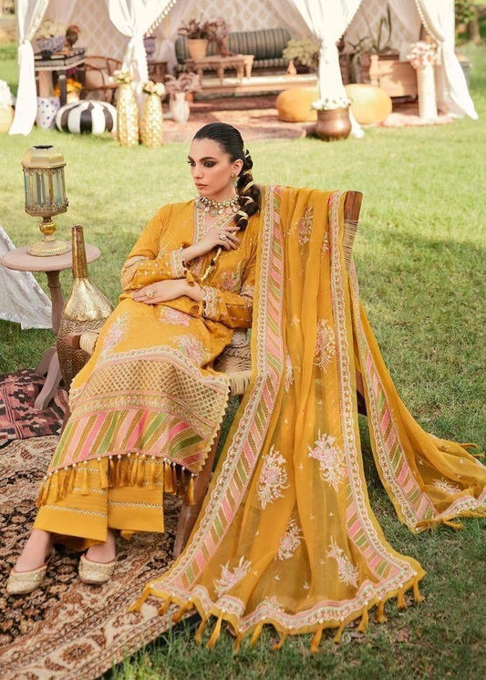 Afrozeh Shenai Premium Pure Lawn Emboirdered Dress With Pure Chiffon Dupata 2024 - Wearza