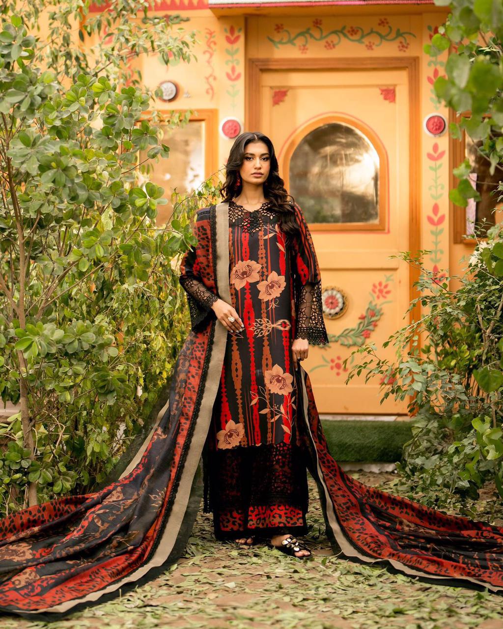 MARIAM & MARIA PREMIUM PURE SWISS LAWN WITH DIGITAL PRINTED BAMBER CHIFFON DUPPATA 2024 - Wearza