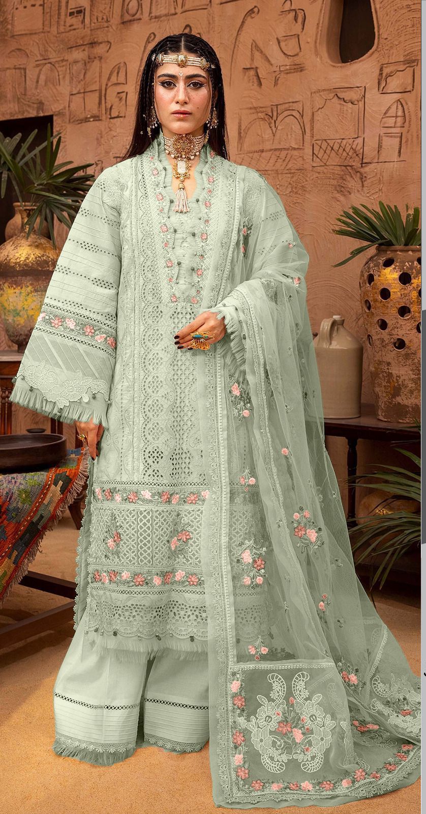 KHADIJA SHEIKH X WEARZA 100% SOFT COTTON WITH ORGANZA EMBROIDERED DUPPPATA 2024 - Wearza