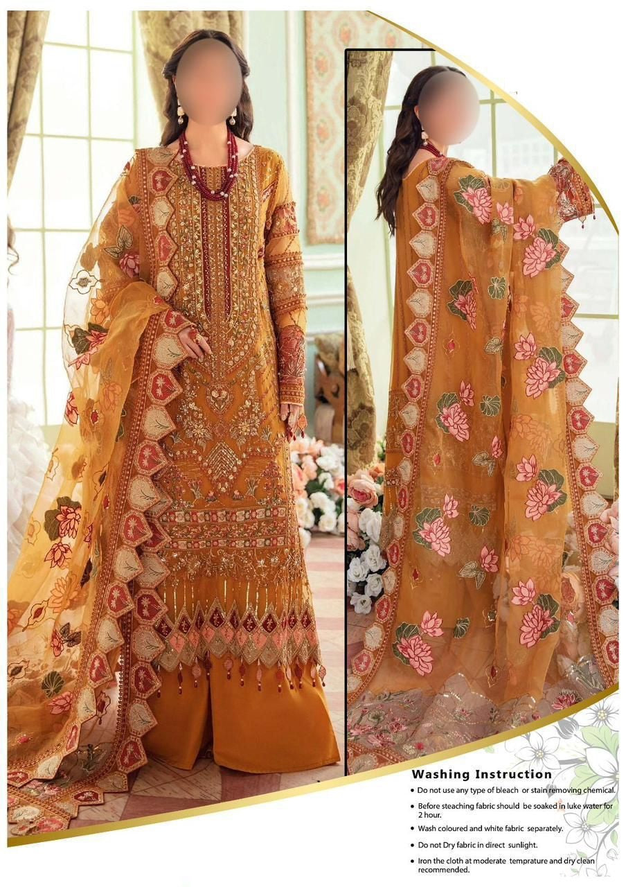 NUREH SEMI PURE CHIFFON WITH ORGANZA EMBROIDERED DUPPATA DRESS 2024 - Wearza