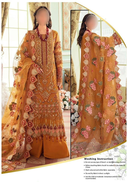 NUREH SEMI PURE CHIFFON WITH ORGANZA EMBROIDERED DUPPATA DRESS 2024 - Wearza