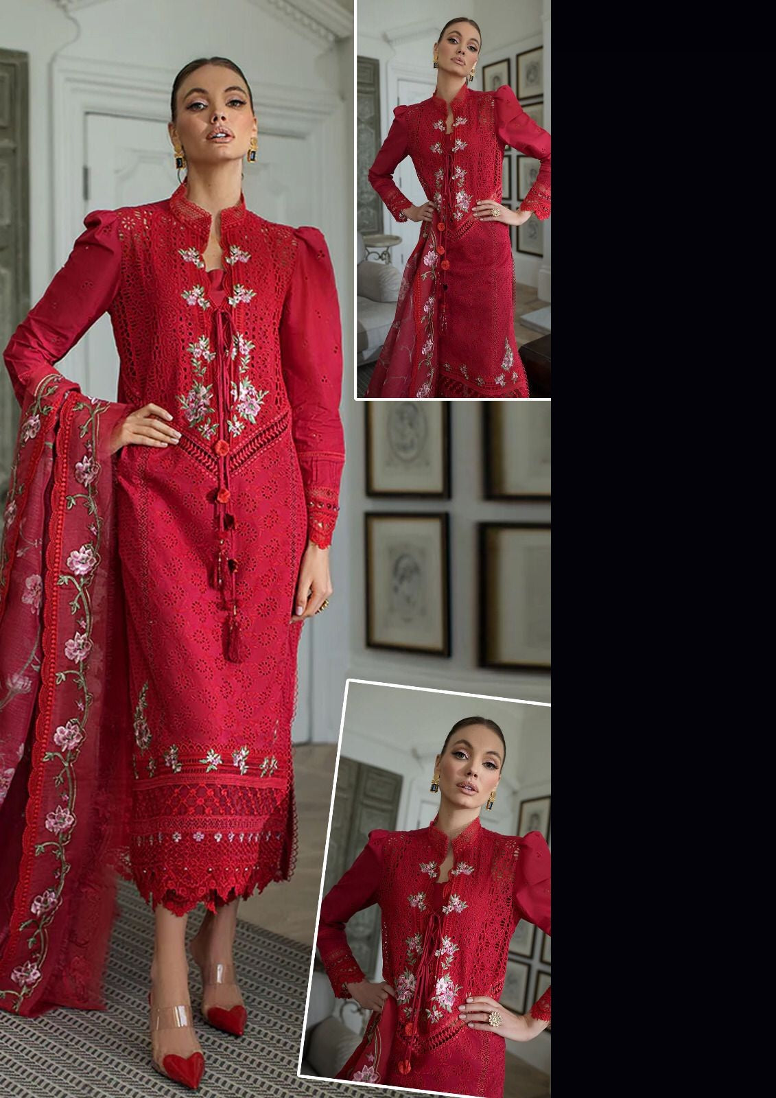 WEARZA FULLY EMBROIDERED FULLY CHICKEN KARI RED BEAUTY COLLECTION 2024 - Wearza