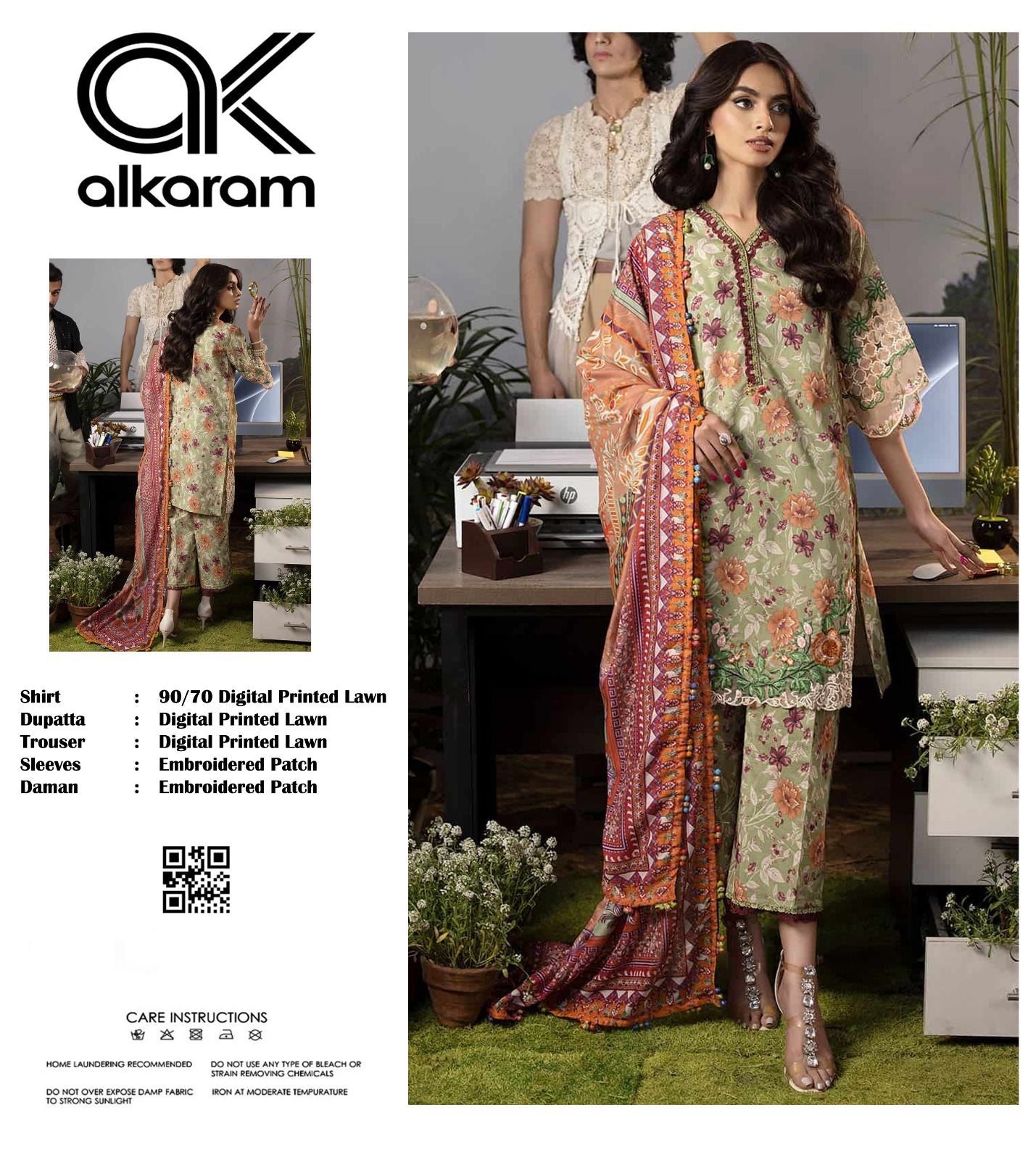 Alkaram Newly Premium Pure Lawn With Digital Printed Silk Duppata 2024 - Wearza