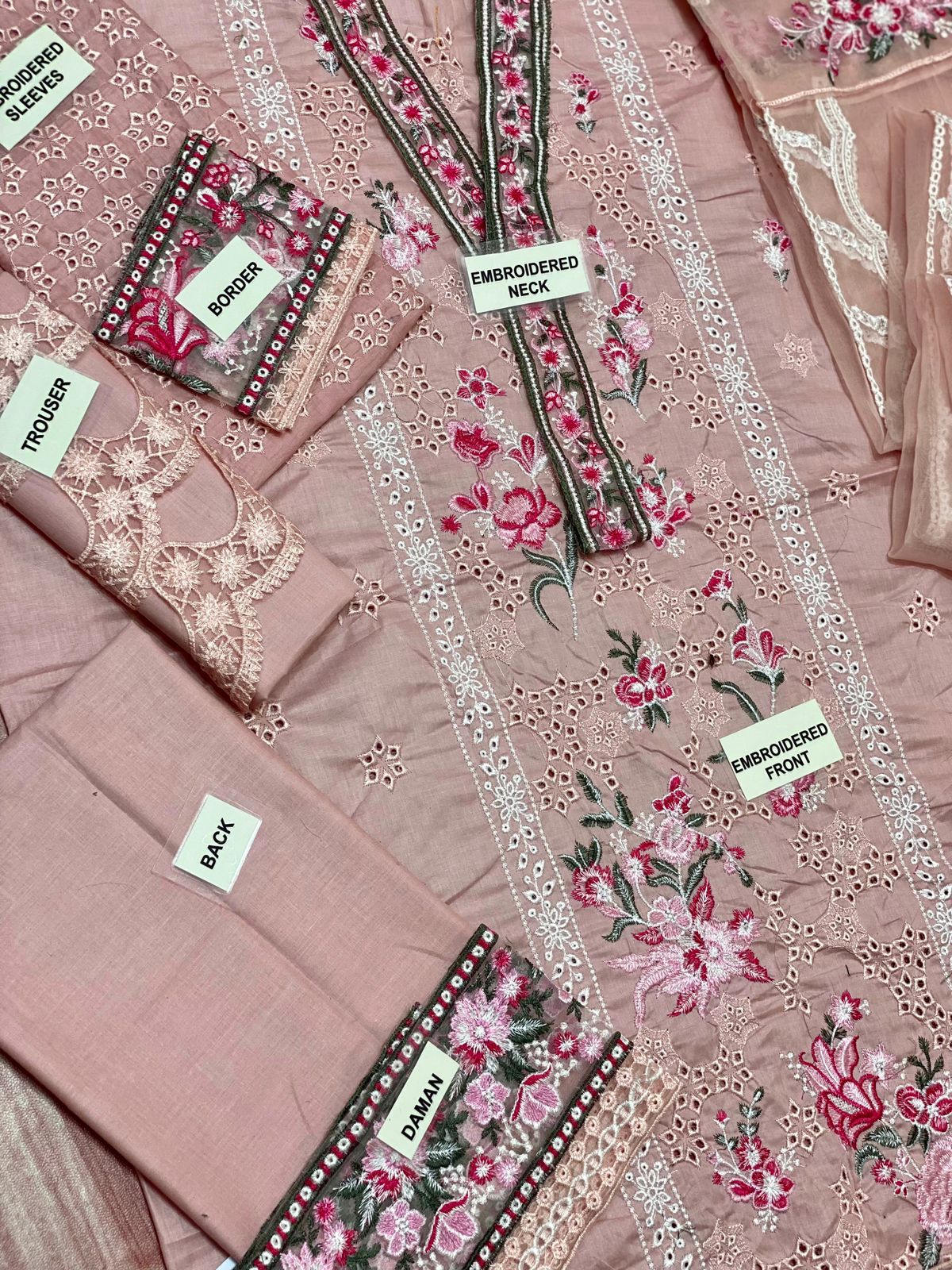 Elan X Wearza Moe Te Pinkish Luxury Premium Pure Chikenkari Lawn With Organza Duppata 2024 - Wearza