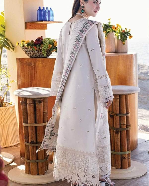 WEARZA MOST HIT BEAUTIFUL ARTICLE PREMIUM PURE CHIKANKARI LAWN SEQUENCE WORK WITH CHIFFON DUPPATA 2024 - Wearza